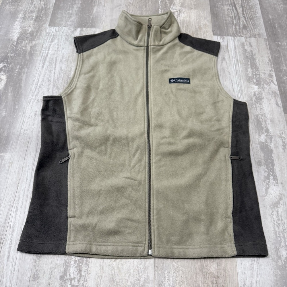 Columbia Men's M‎ Tan Sweater Vest Charcoal Fleece Full Zip Lightweight Camping